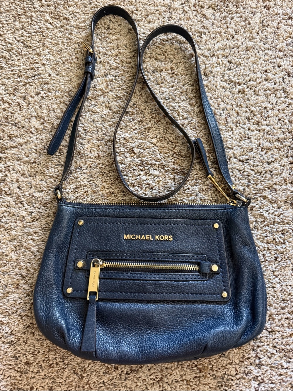 Michael Kors Black Pebbled Leather Crossbody with Gold Hardware
